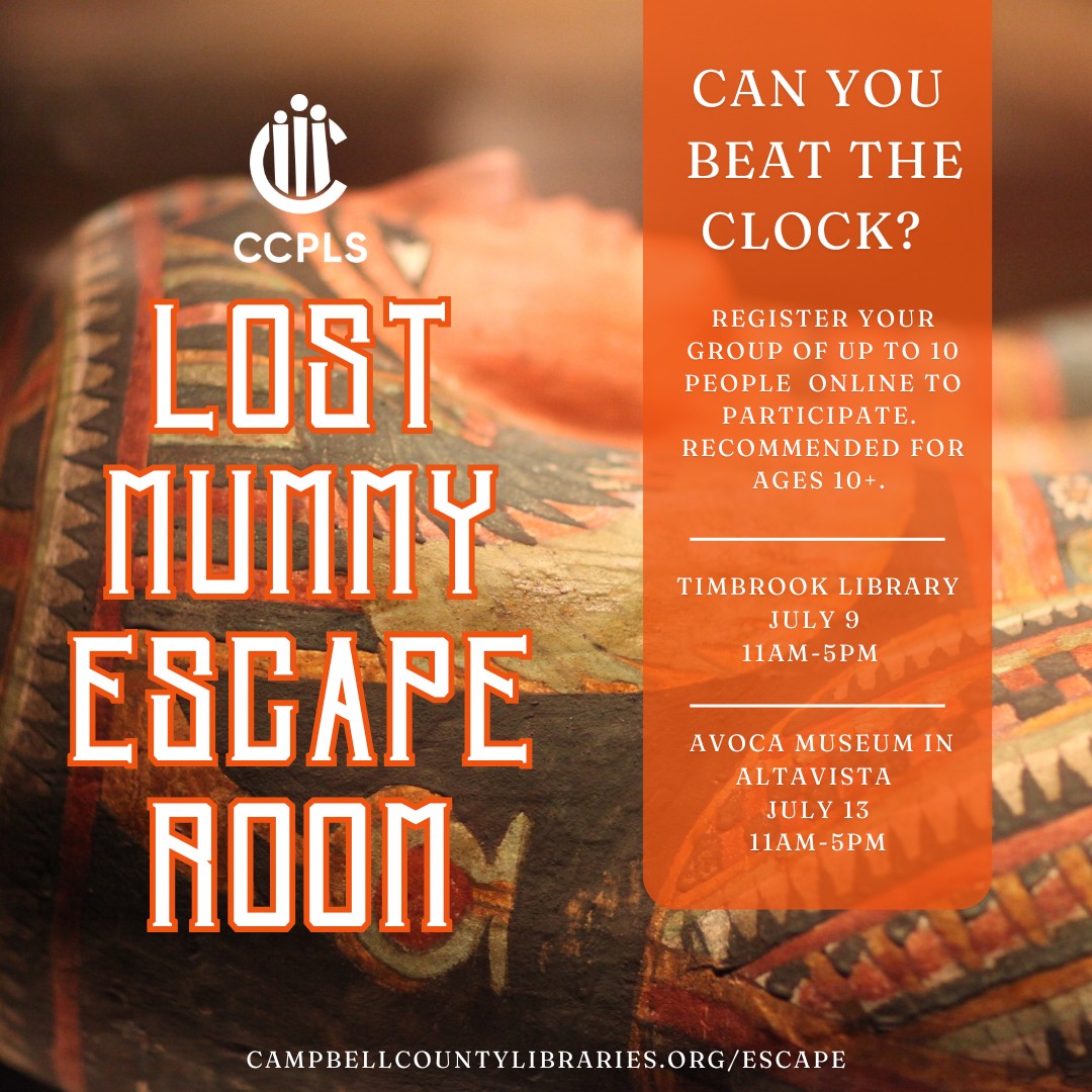 graphic for Lost Mummy Escape Room July 9 and 13 2026